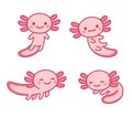 Cute cartoon axolotl set