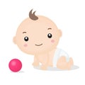 Cute Cartoon Baby Boy Crawling. Royalty Free Stock Photo