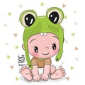 Cute Cartoon Baby boy in a frog hat Royalty Free Stock Photo