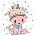 Cute Cartoon Baby boy in a giraffe hat