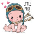 Cute Cartoon Baby boy in a pilot hat Royalty Free Stock Photo