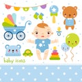 Cute cartoon baby boy set. Royalty Free Stock Photo