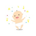 Cute cartoon baby dancing happily music illustration