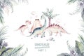 Cute cartoon baby dinosaurs collection watercolor illustration, hand painted dino isolated on a white background for