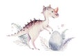 Cute cartoon baby dinosaurs collection watercolor illustration, hand painted dino isolated on a white background for Royalty Free Stock Photo