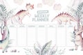Cute cartoon baby dinosaurs planner collection watercolor illustration, hand painted dino isolated on a white background