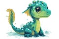 Cute Cartoon Baby Dragon 3d Character illustration on a white background