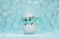 Cute cartoon baby dragon hatches from egg. 3d render