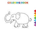 Cute cartoon baby elephant walking coloring book for kids. black and white vector illustration for coloring book. baby elephant Royalty Free Stock Photo