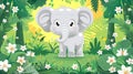 Cute cartoon baby elephant in wild nature. Playful elephant. Concept of digital illustration, creativity, joyful design Royalty Free Stock Photo