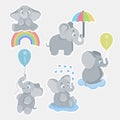 Cute cartoon baby elephants. Animals african safari animals vector set. Elephant african cartoon, happy friendly animal Royalty Free Stock Photo
