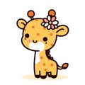 Cute cartoon baby giraffe with a flower in her hair. Vector illustration isolated on white background Royalty Free Stock Photo