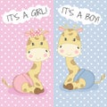 Cute cartoon baby giraffes boy and girl.