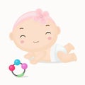 Cute Cartoon Baby Girl with Pink Headbands Cartoon. Royalty Free Stock Photo