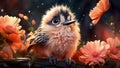 Cute cartoon of a baby hummingbird for illustrations for children. AI Generated Royalty Free Stock Photo