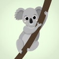 Cute cartoon baby koala climbing a tree. Adorable animal character flat vector illustration Royalty Free Stock Photo