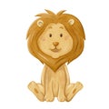 Cute cartoon baby lion cub sitting, isolated hand drawn illustration. Royalty Free Stock Photo