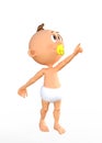 Cute cartoon baby with a pacifier pointing up Royalty Free Stock Photo