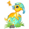 Cute cartoon baby parasaurolophus in egg vector illustration Royalty Free Stock Photo
