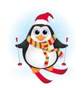 Cute cartoon baby penguin skiing Royalty Free Stock Photo