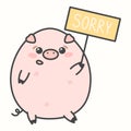 Cute Cartoon baby Pig holding a plate with text Sorry Royalty Free Stock Photo