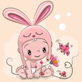Cute Cartoon Baby in a rabbit hat Royalty Free Stock Photo