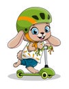 Cute cartoon baby rabbit riding electric scooter