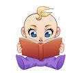 Cute cartoon baby reading book Royalty Free Stock Photo