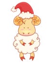 Cute cartoon baby sheep wearing santa hat Royalty Free Stock Photo