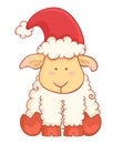 Cute Cartoon Baby Sheep Wearing Santa Hat