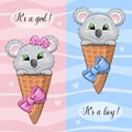 Cute cartoon baby shower card with koalas. Royalty Free Stock Photo