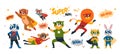 Cute cartoon baby superhero animals, child hero cticker. Isolated animal in mask, strong and power creatures. Classy