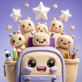 Cute cartoon backpack with happy animal characters Royalty Free Stock Photo