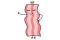 Cute cartoon Bacon. Funny doodle bacon character isolated on white background. Eating and breakfast concept. Vector illustration Royalty Free Stock Photo