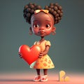 Cute cartoon African-American girl holding red candy heart Royalty Free Stock Photo