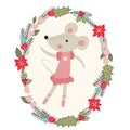 Cute cartoon ballerina rat. New year 2020. illustration. Royalty Free Stock Photo