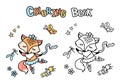 Cute cartoon ballet dancer fox,coloring book with smiling animal