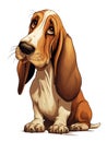 Cute cartoon basset dog with long floppy ears 1