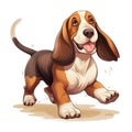 Cute cartoon basset dog with long floppy ears 4