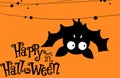 Cute cartoon bat. Happy Halloween card. Flat design. Royalty Free Stock Photo