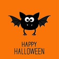 Cute cartoon bat. Happy Halloween card. Flat design. Royalty Free Stock Photo