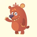 Cute cartoon bear character. Vector illustration of a bear waving hand. Isolated on white. Royalty Free Stock Photo