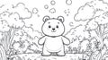 Cute Teddy Bear in a Forest Clearing, Outline Cartoon Style for Coloring Pages Royalty Free Stock Photo