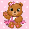 Cute cartoon bear girl in a pink skirt.