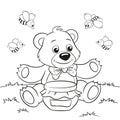 Cute cartoon bear with honey and bees