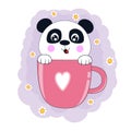 Cute cartoon bear panda in pink coffee cup.