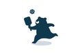 A cute cartoon bear is playing pickleball with backswing pose