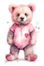 Cute cartoon bear with red heart. Watercolor illustration. Royalty Free Stock Photo