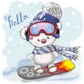 Cute cartoon Bear on a snowboard Royalty Free Stock Photo