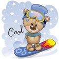 Cute cartoon Bear on a snowboard Royalty Free Stock Photo